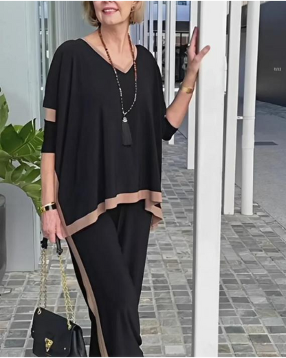 Halve prijs Hot Sale🎁 V Neck Patchwork Zeven Mouwen Tweedelige Set