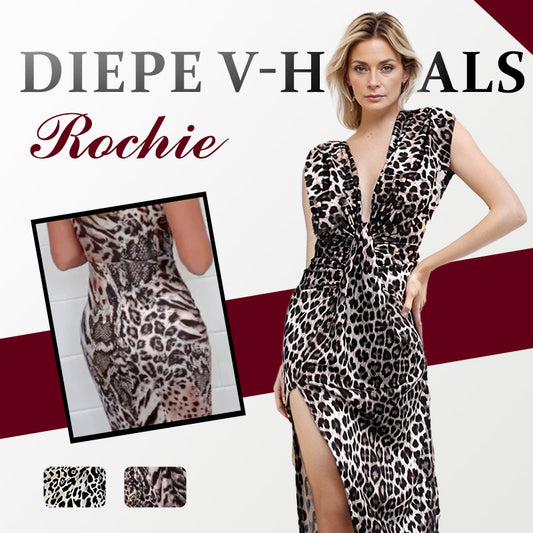 ⏳Begrenzte Zeit 49% Rabatt💥Diepe V-hals Luipaardprint Split Jurk