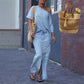Dames diagonale schoudertop met gesplitste denim lange rok