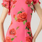 🎉Hot Sale 49% OFF🥳Cheongsam Style Rose Floral Print Tiered Flare Sleeve Stretch Maxi Dress