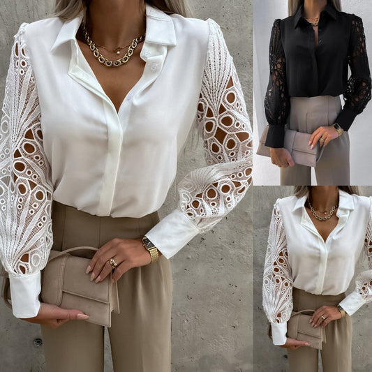 Sexy kanten blouse met uitsnede en mesh