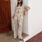 Dames set met geometrische print - 2-delig shirt en broek met wijde pijpen
