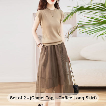 Elegante top & lange rok tweedelige damesset