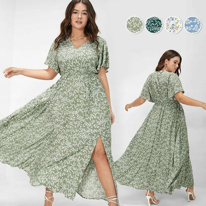 Dames Bohemian Bloemenprint Maxi Jurk met Elastische Taille