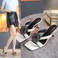 Women's Rhinestone Flower Square Toe Heeled Slippers