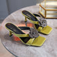Women's Rhinestone Flower Square Toe Heeled Slippers