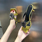 Women's Rhinestone Flower Square Toe Heeled Slippers