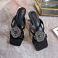 Women's Rhinestone Flower Square Toe Heeled Slippers