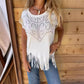 Effen dames-T-shirt met korte mouwen, hot print en gerafelde zoom