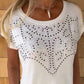 Effen dames-T-shirt met korte mouwen, hot print en gerafelde zoom
