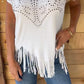 Effen dames-T-shirt met korte mouwen, hot print en gerafelde zoom