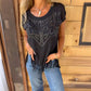 Effen dames-T-shirt met korte mouwen, hot print en gerafelde zoom