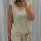 Casual mouwloze top broek met wijde pijpen 2-delige set