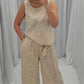 Casual mouwloze top broek met wijde pijpen 2-delige set