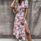 Elegante grote maat jurk met V-hals, bloemen patroon, hoge taille en split