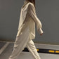 Fashion Patchwork Irregular Lace-Up Shirt & Broek Tweedelige Set