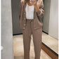 Tweedelige gebreide jas en broek voor dames met knopen