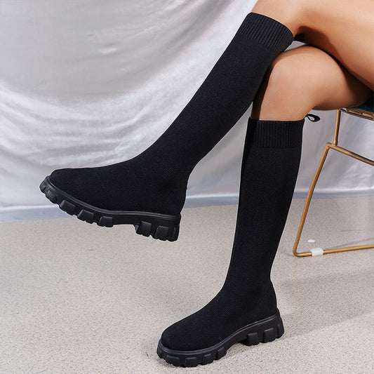 Dames Trendy Brei Sokkenlaarzen tot de Knie