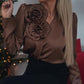 💮Luxe satijnen V-halsblouse voor dames met rozendetail