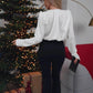 💮Luxe satijnen V-halsblouse voor dames met rozendetail