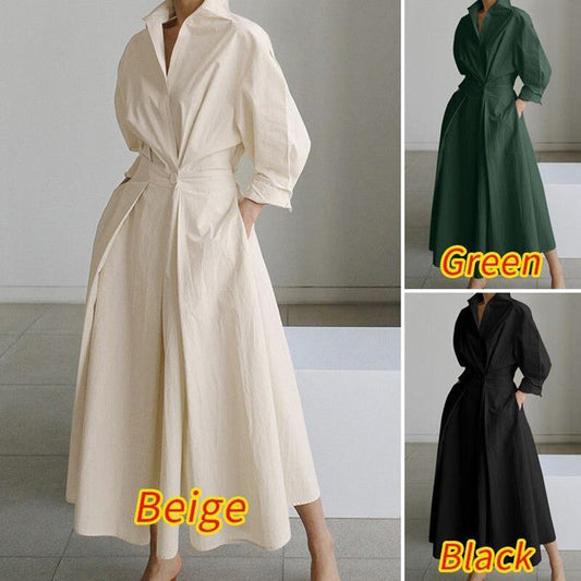 Women's Plain Cotton Lapel Shirt Wrap Dress-Gratis verzending gedurende een beperkte tijd