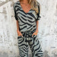 Damesset met zebraprint V-hals, top en broek