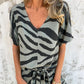 Damesset met zebraprint V-hals, top en broek