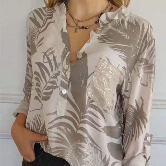 48% UIT💕Damesmode Gedrukt V-Hals Hemd Top