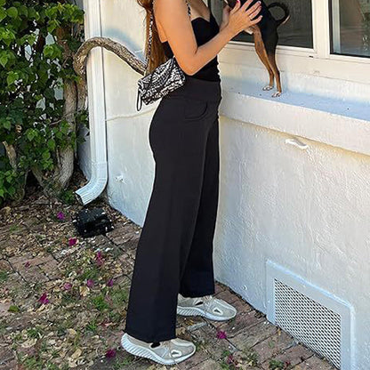 Vrouwen's high waist elastische wide-leg broeken- superstretchy