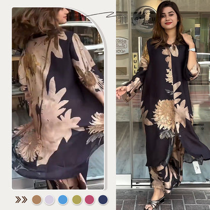 Casual tweedelige damesset - lang shirt en lange broek