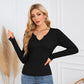 Trendy top met lange mouwen en V-hals voor dames🥰