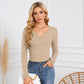 Trendy top met lange mouwen en V-hals voor dames🥰