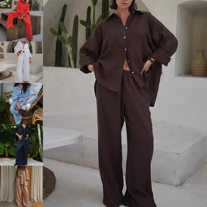 Dames Tweedelige Set Katoen-Linnen Oversized