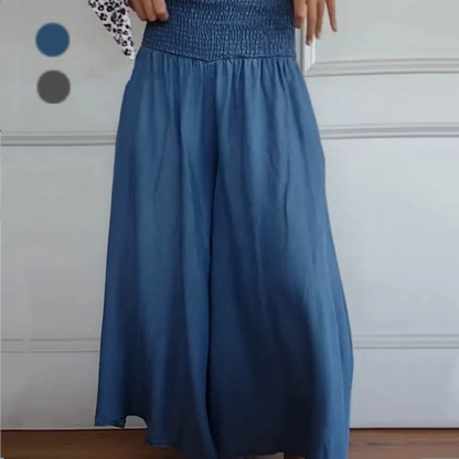 Dames Trendy Hoge Taille Wijde Been Jeans met Zakken