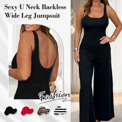 Sexy backless jumpsuit met ronde hals en wijde pijpen voor dames