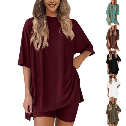 Loose Fashion Tweedelige Casual Set in effen kleur met korte mouwen en korte broek