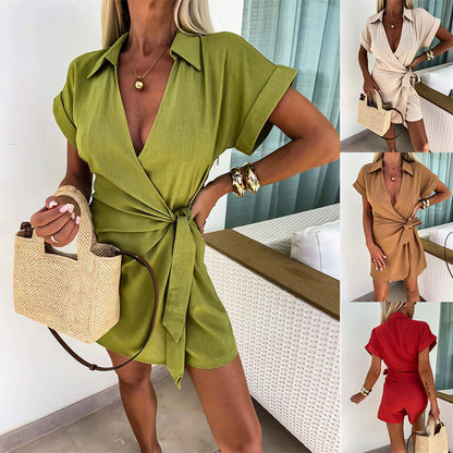 💃Gebonden taille V-hals jumpsuit