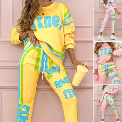 Dames tweedelig set met kleurrijke print: sweatshirt en joggingbroek