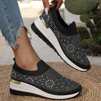 Rhinestone Slip-on Casual Mesh Fabric Sneakers Voor Vrouwen