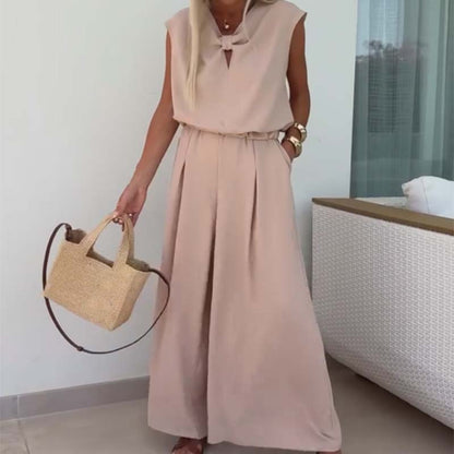 Mouwloze V-hals top en losse broek 2-delige set