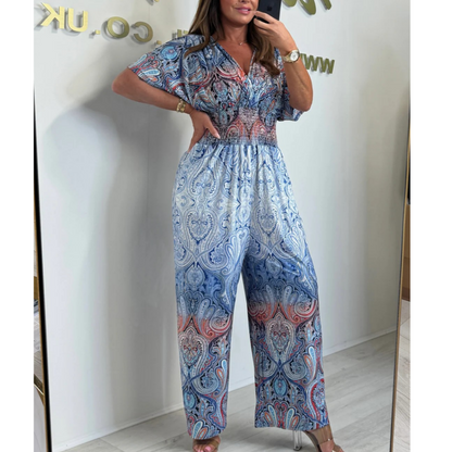 Bohemian Jumpsuit met Wijde Pijpen en Print
