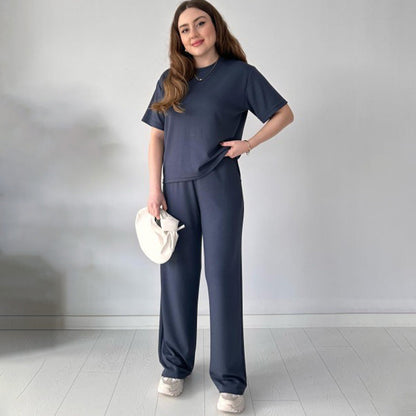 Set van casual top met ronde hals en broek met trekkoord