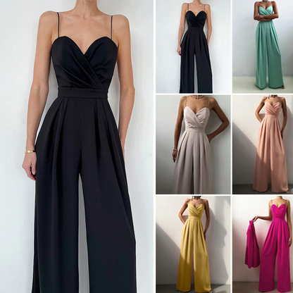 Effen, taille-afslankend, recht jumpsuit met hemdje voor dames