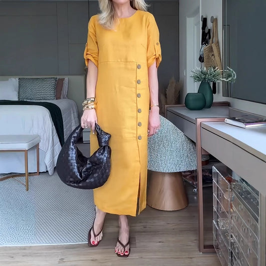 Maxi-jurk met knoopjes en zijsplit voor dames