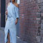 Dames diagonale schoudertop met gesplitste denim lange rok