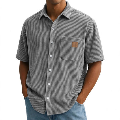 Heren vintage revers overhemden met korte mouwen en knoopsluiting