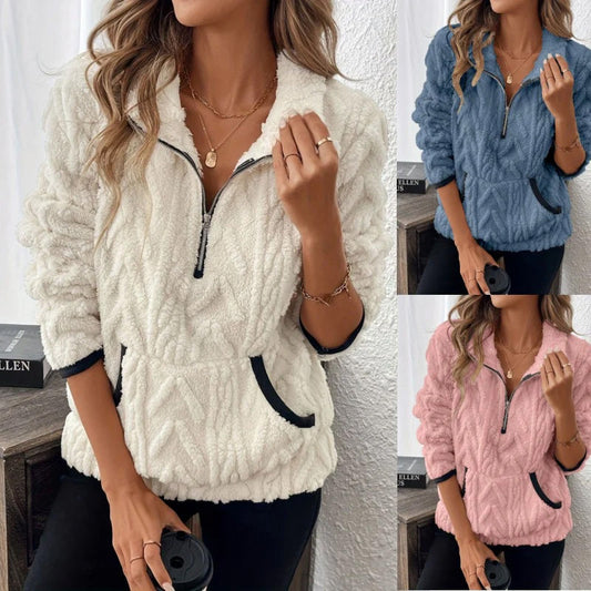 🤩 🤩 🤩Tijdelijke aanbieding - 50% korting👇🎁Sweatshirt met halve rits en pluizige zak