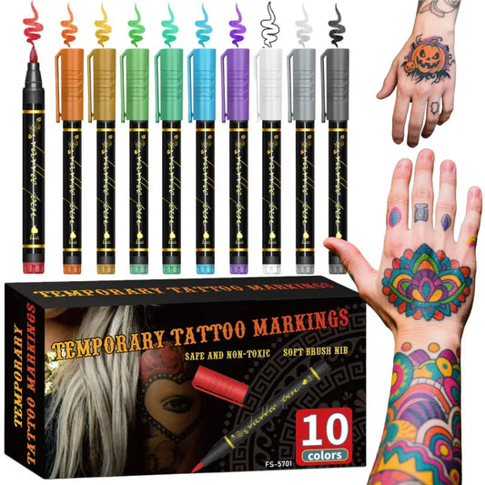 ✨ Kerstspecial – 50% KORTING! 🎨 10-kleuren tijdelijke tattoo markers voor creatief plezier!