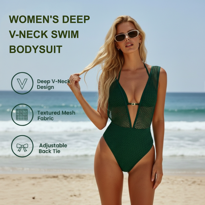 🌊✨ Stijlvol, flatterend & onweerstaanbaar vrouwelijk  👙 Dames Zwempak met Diepe V-Hals
